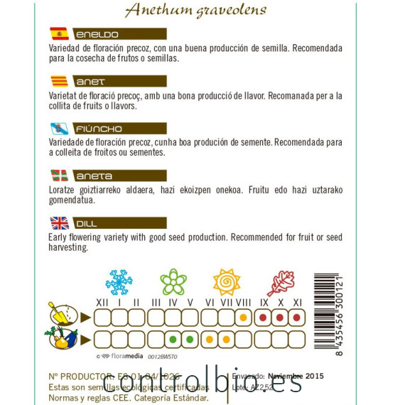 ENELDO Anethum graveolens semillas x 1 g