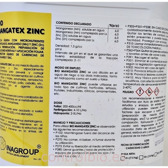 BIO MANGATEX ZINC 5L Corrector de Manganeso y zinc