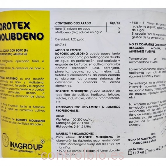 BOROTEX MOLIBDENO 5L corrector de boro y molibdeno